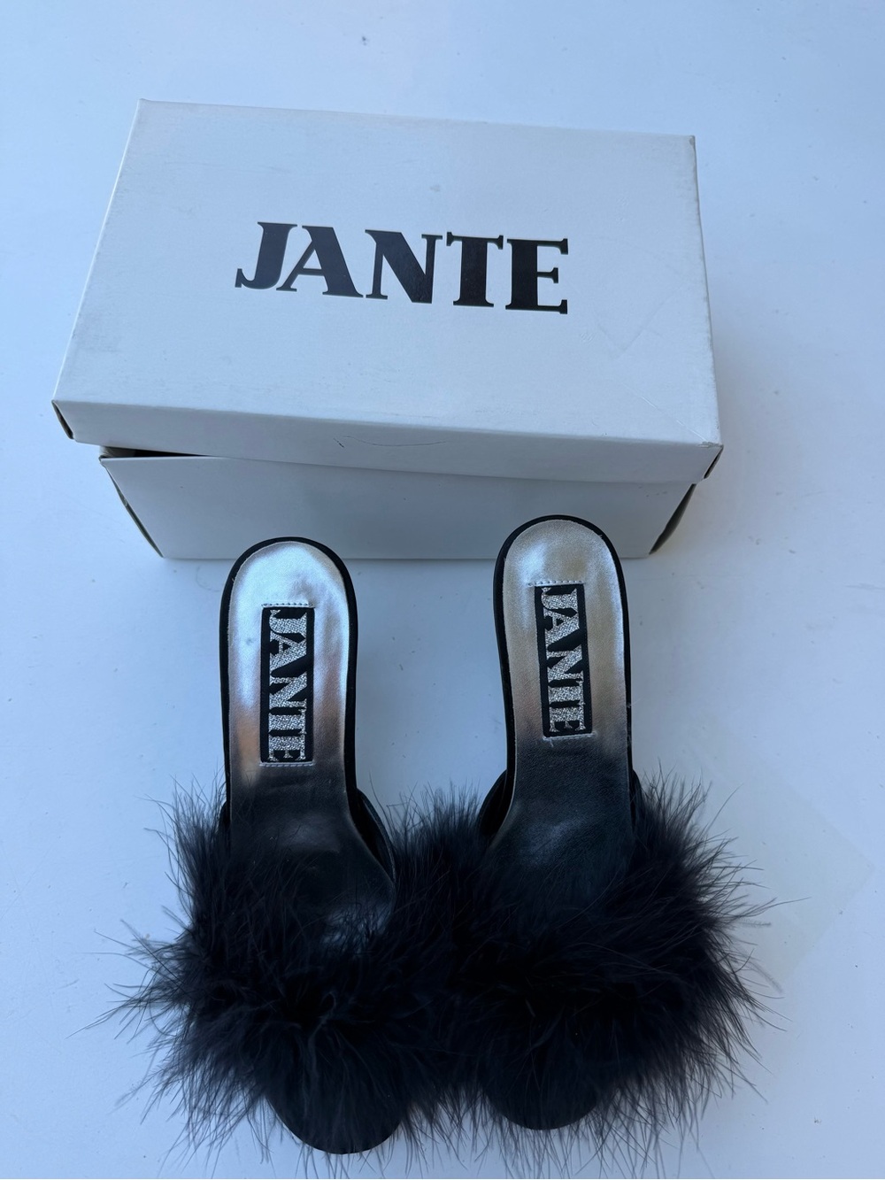 Jante Black Feather Slide Mules